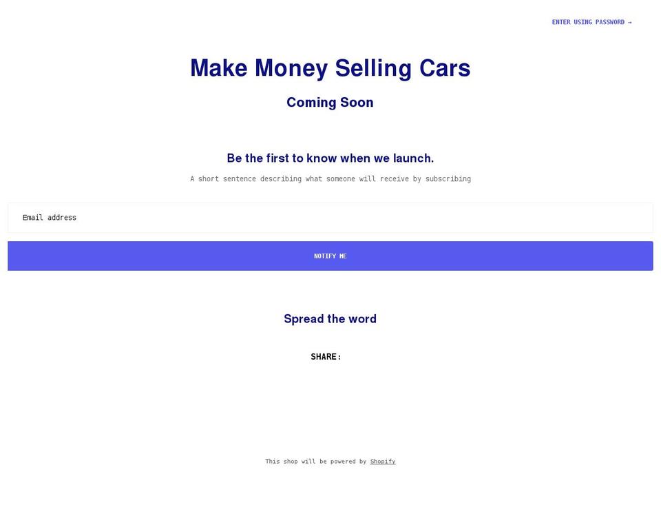 makemoneysellingcars.co.uk shopify website screenshot