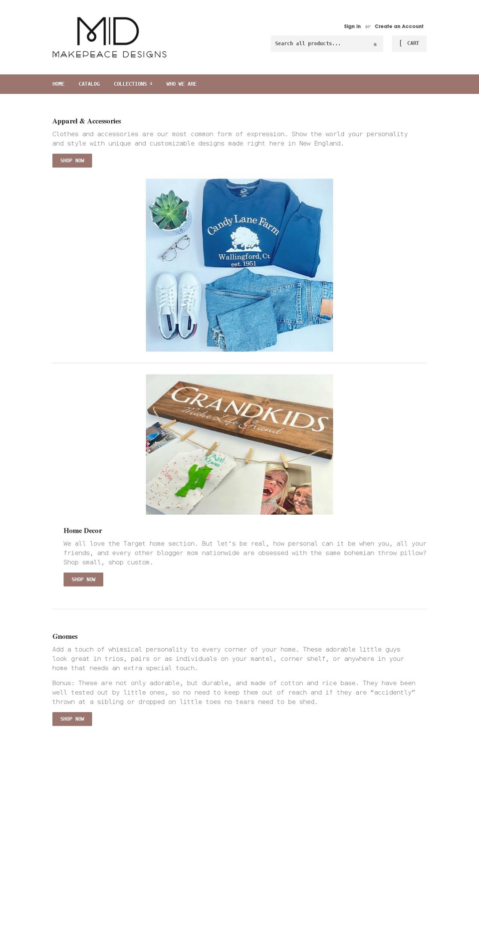 makepeacedesigns.com shopify website screenshot
