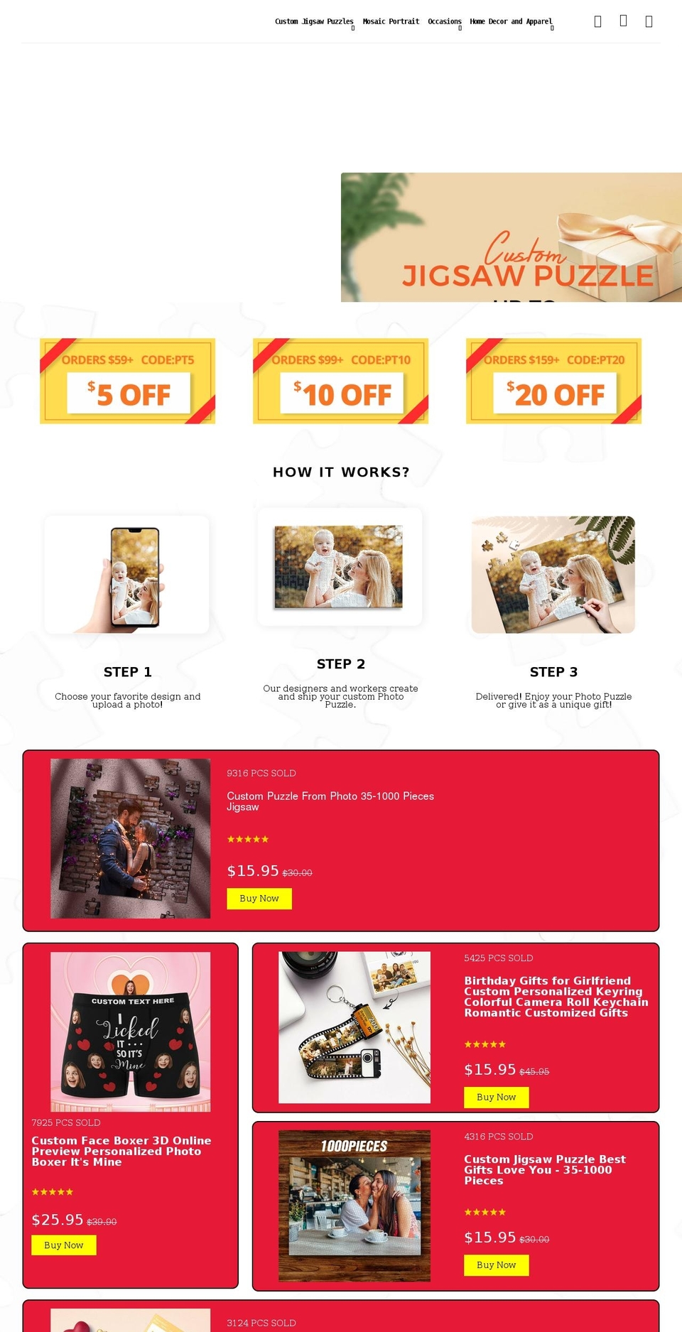makephotopuzzle.com shopify website screenshot