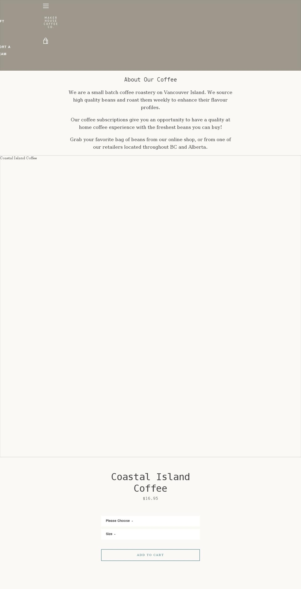 makerhousecoffee.com shopify website screenshot