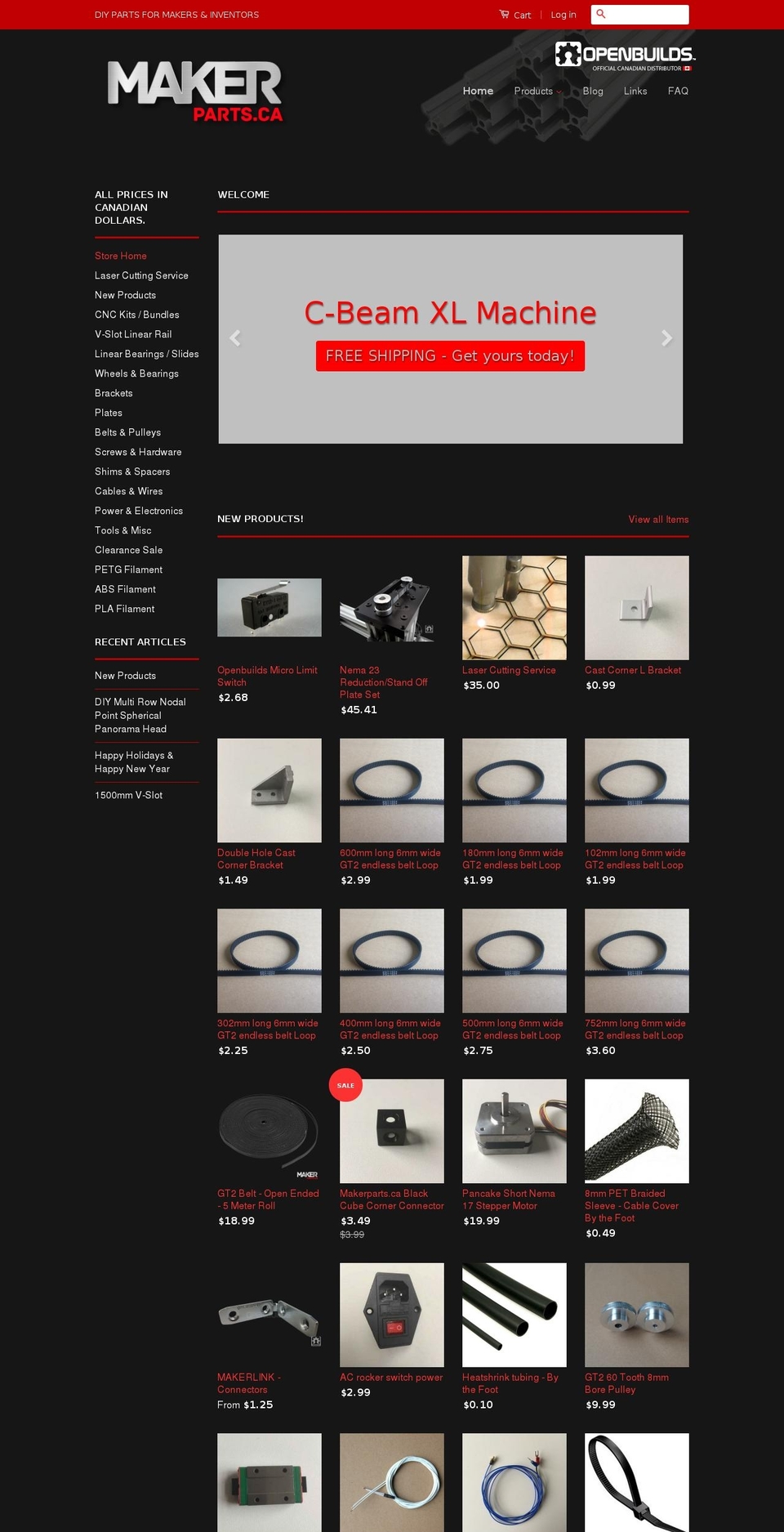 makerparts.ca shopify website screenshot