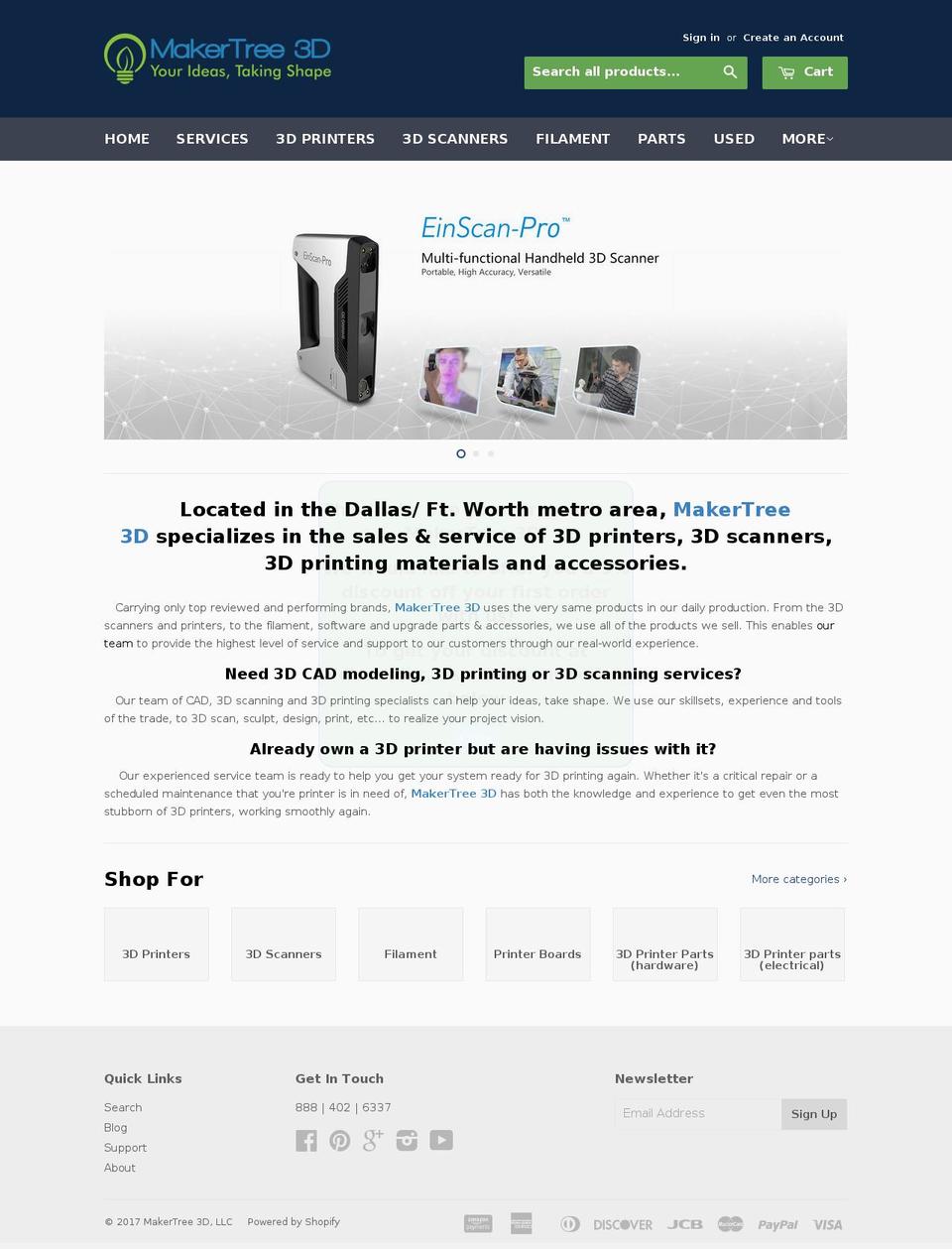 makertree3d.com shopify website screenshot