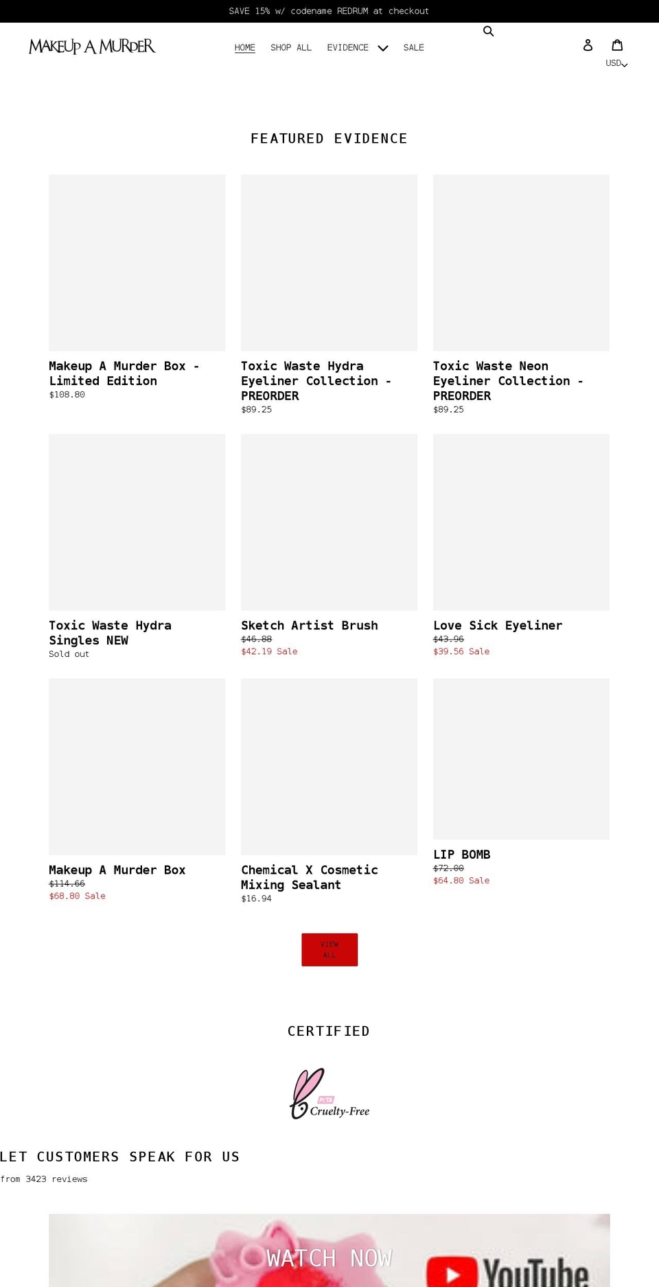 makeupamurder.com shopify website screenshot