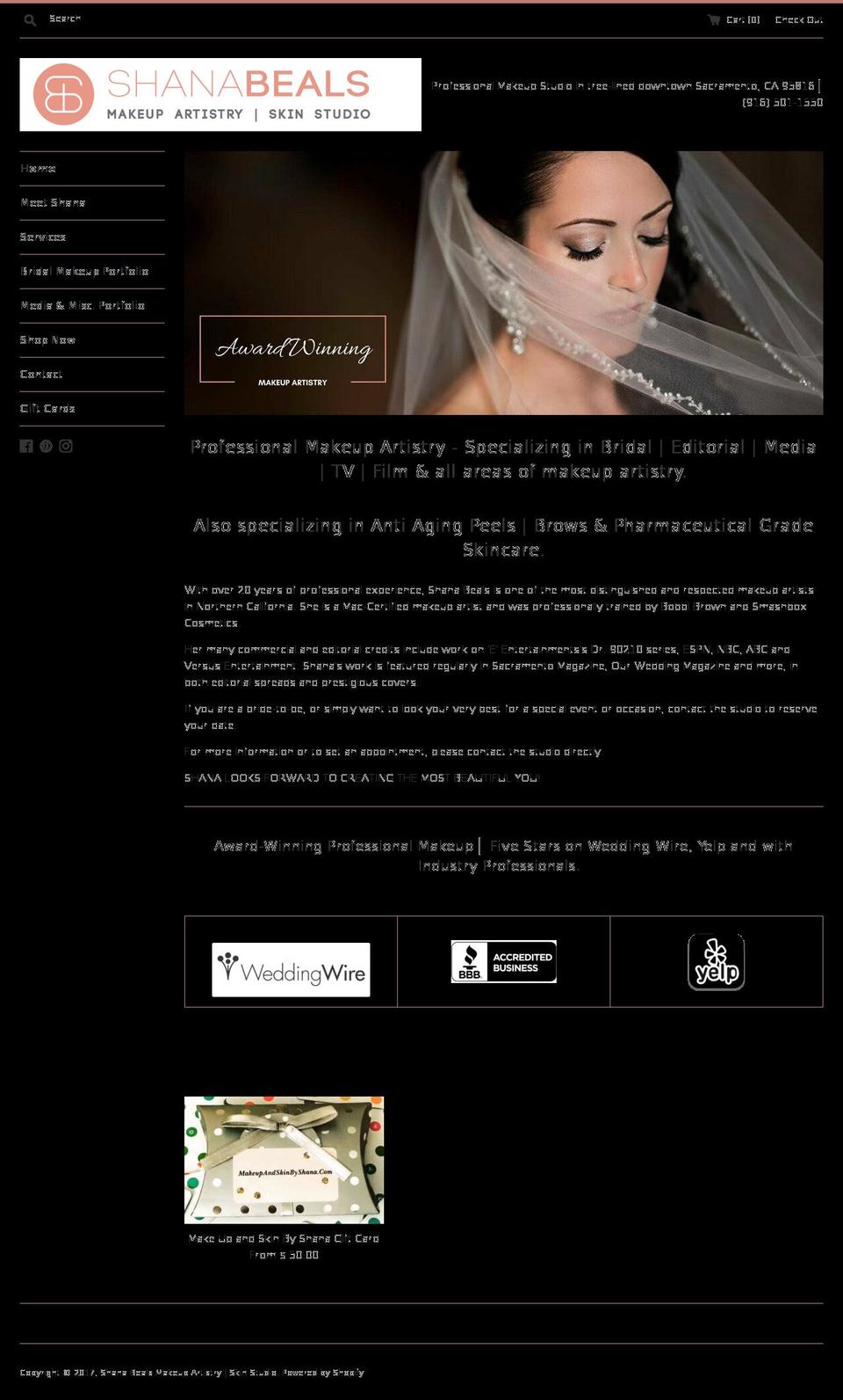 makeupandskinbyshana.com shopify website screenshot