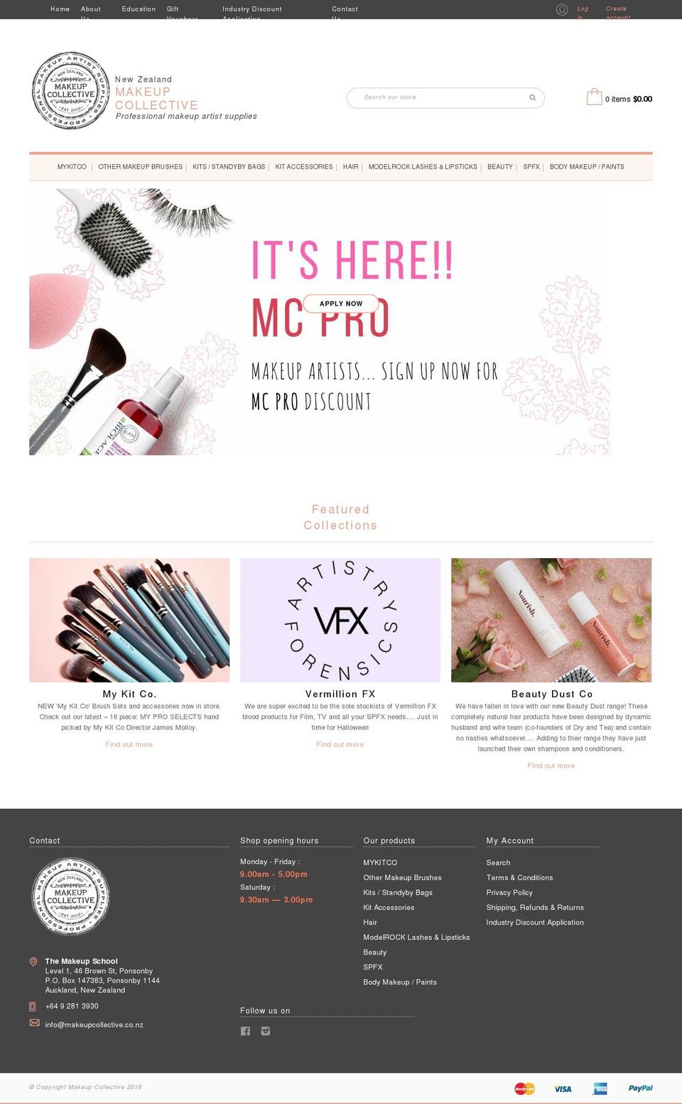 makeupcollective.co.nz shopify website screenshot