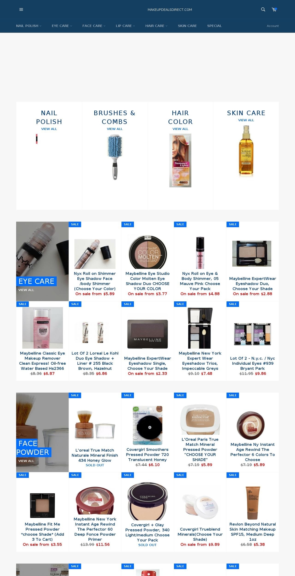 makeupdealsdirect.com shopify website screenshot