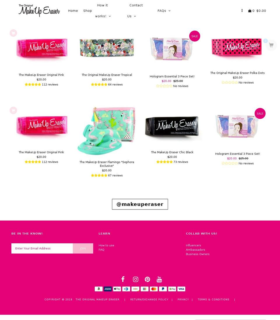makeuperase.com shopify website screenshot