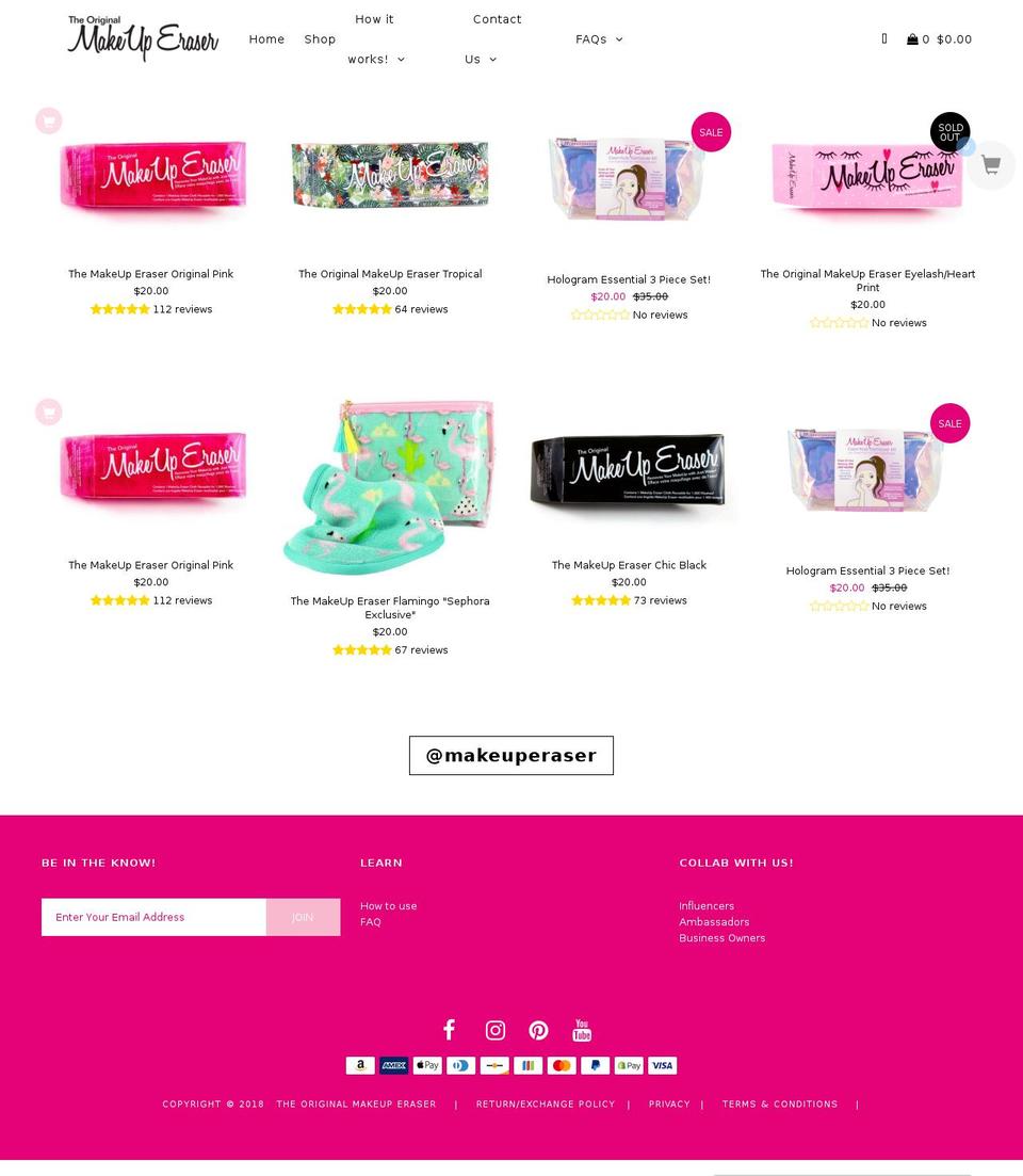 makeuperaser.com shopify website screenshot