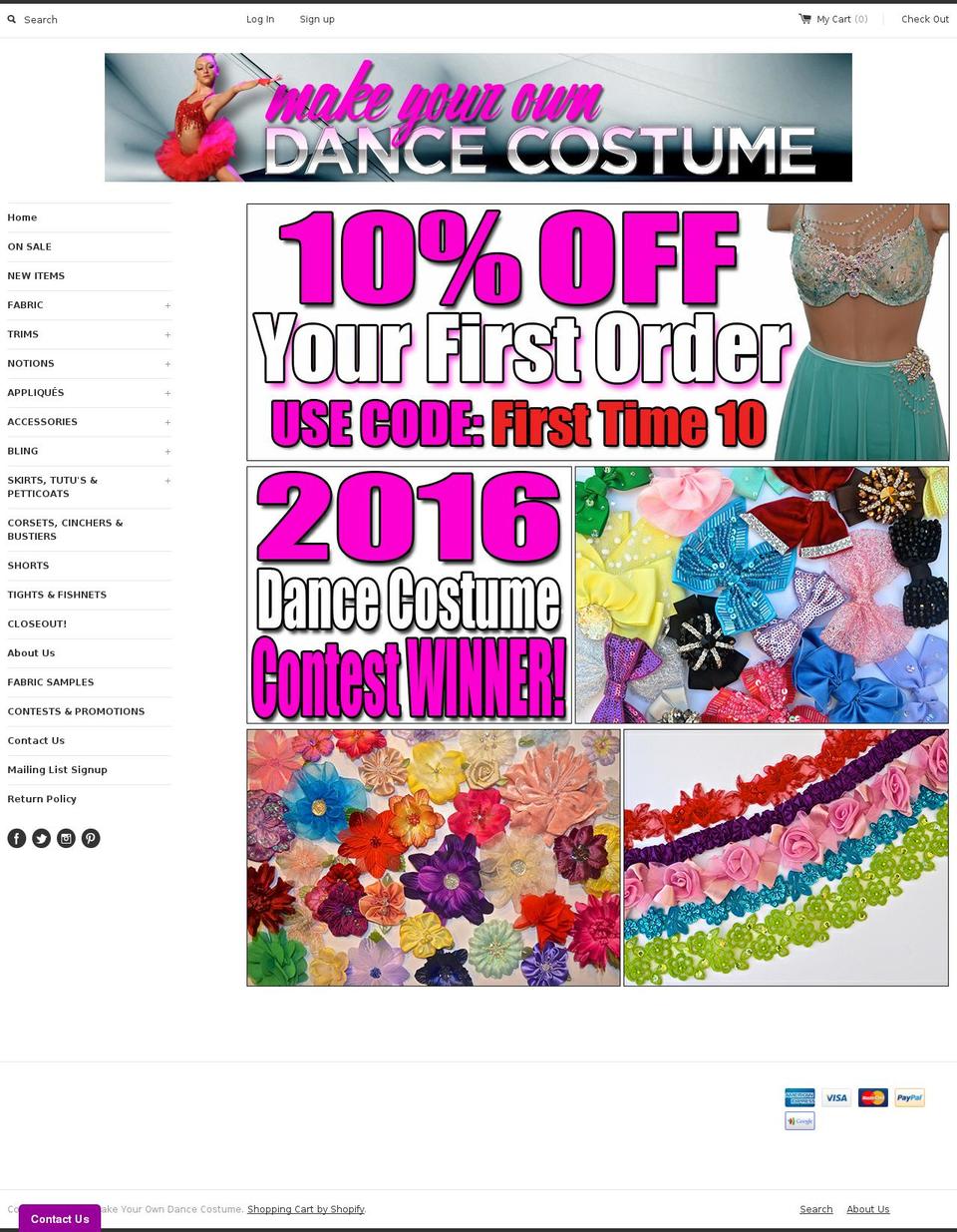 makeyourowndancecostume.com shopify website screenshot
