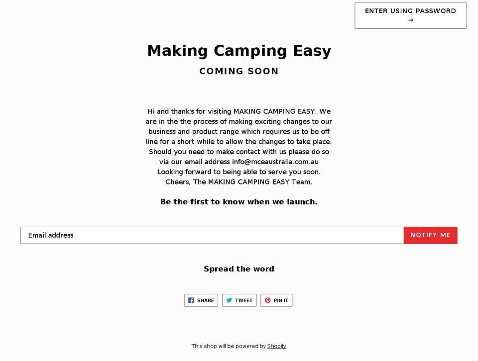 makingcampingeasy.com — Shopify storefront screenshot