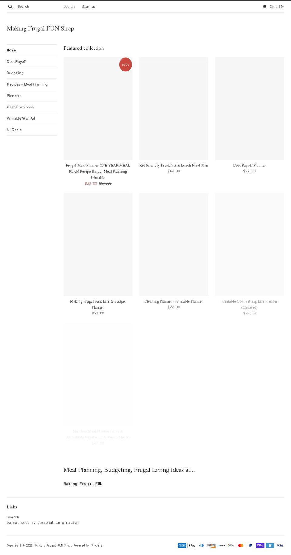 makingfrugalfunshop.com shopify website screenshot