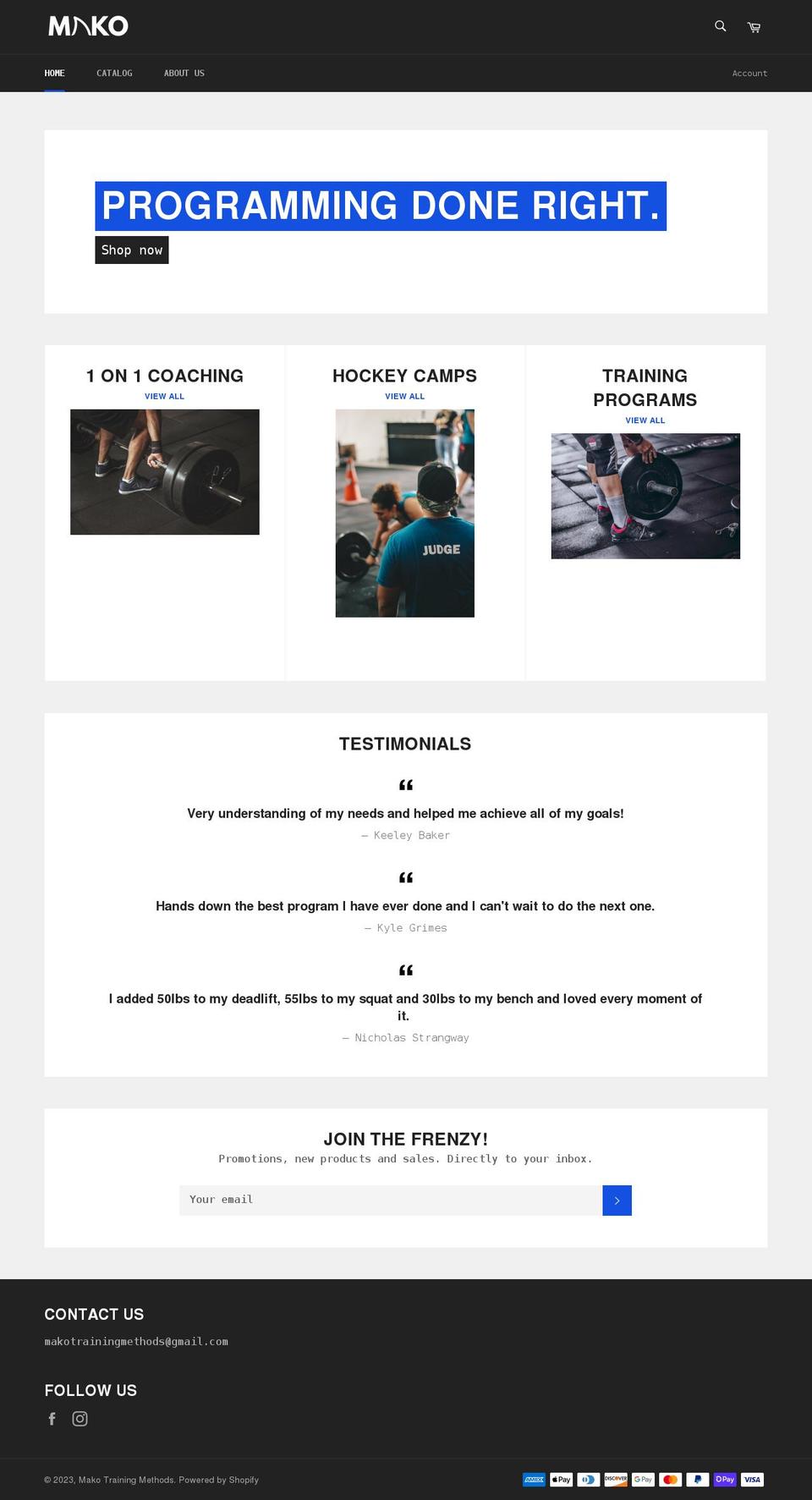 makotrainingmethods.com shopify website screenshot