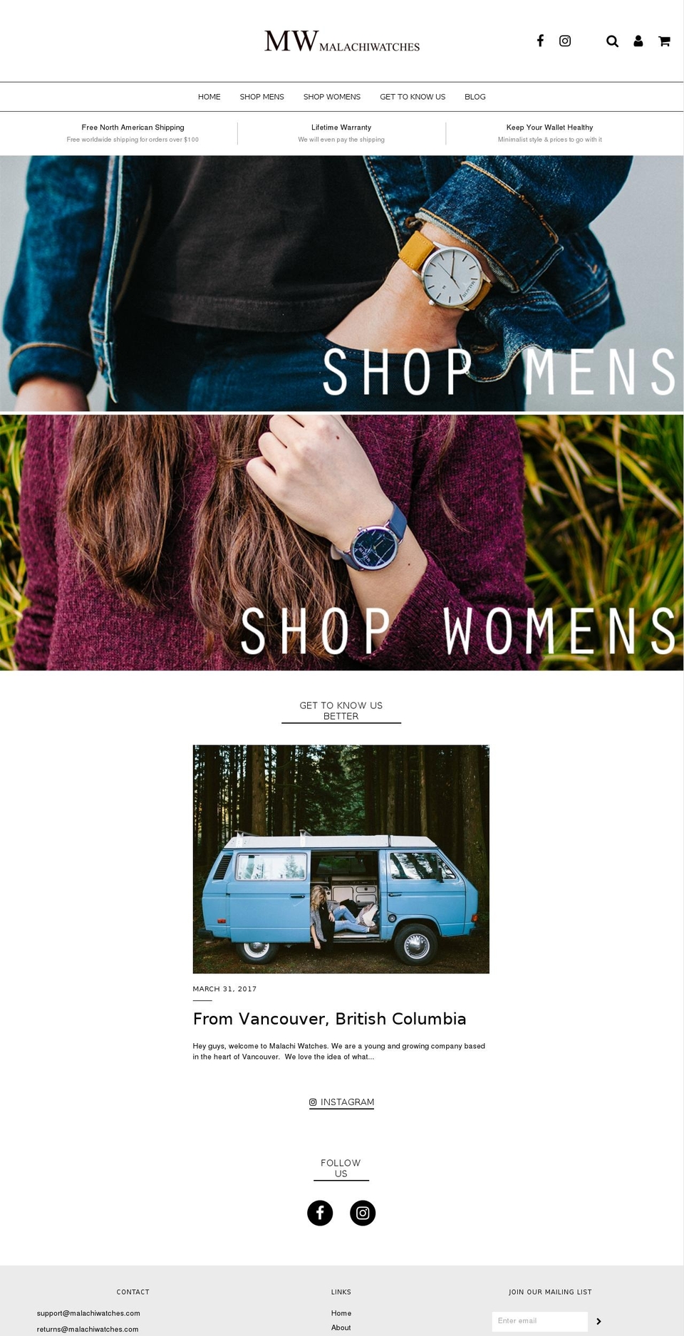 malachiwatches.com — Shopify storefront screenshot
