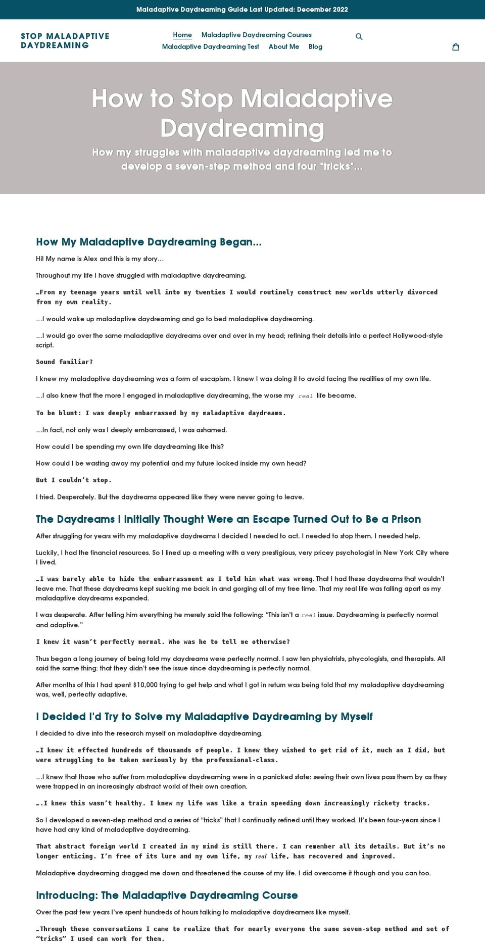maladaptivedaydreaming.org shopify website screenshot