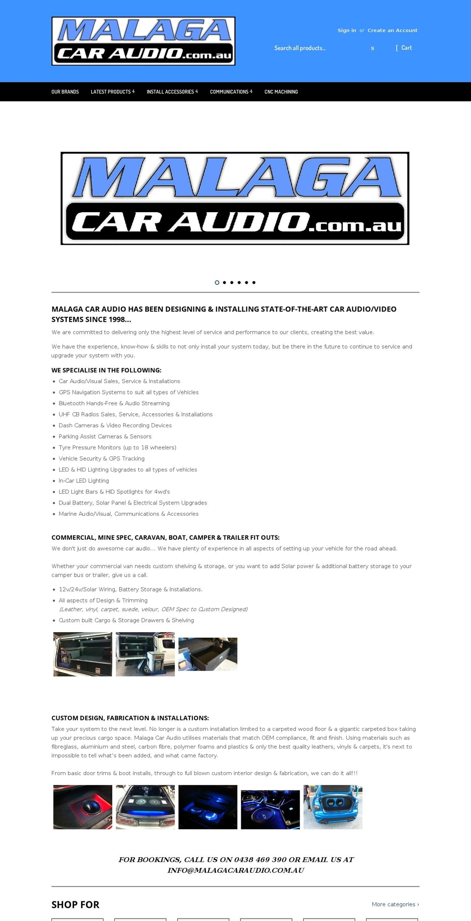 malagacaraudio.com.au shopify website screenshot