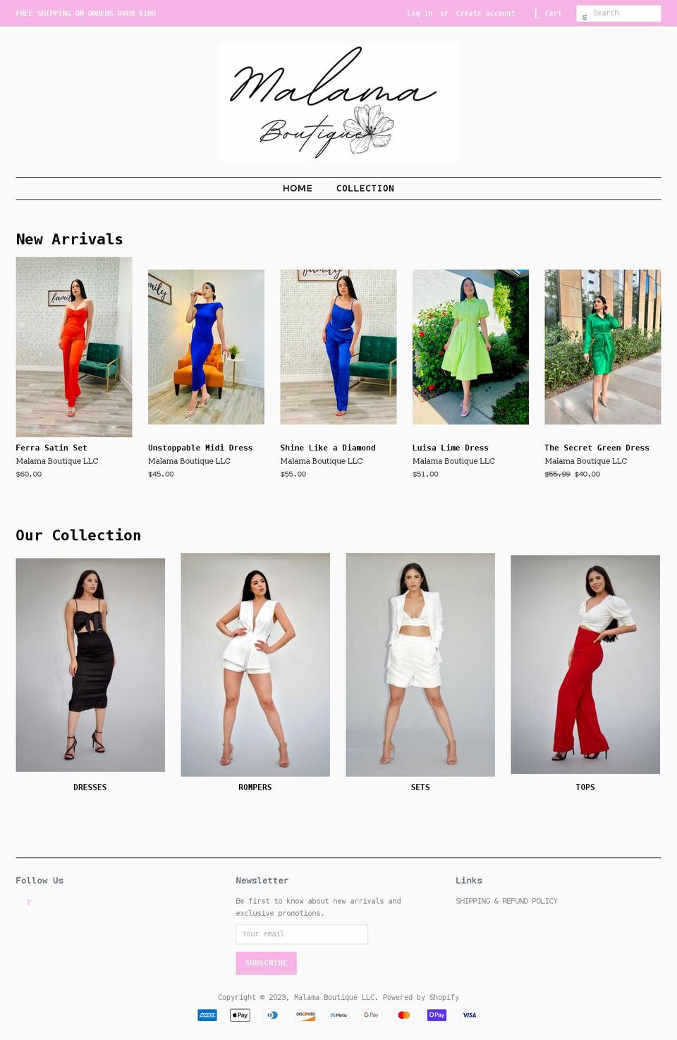 malamaboutique.com shopify website screenshot