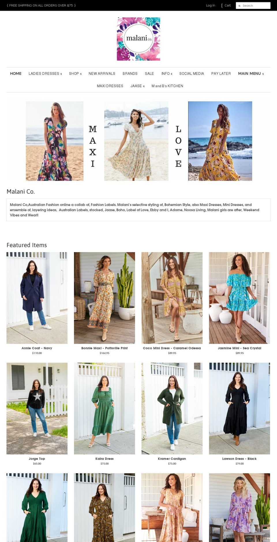 malani.com.au shopify website screenshot
