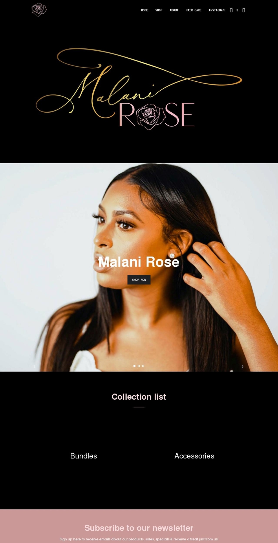 malanirosehairstudio.com shopify website screenshot