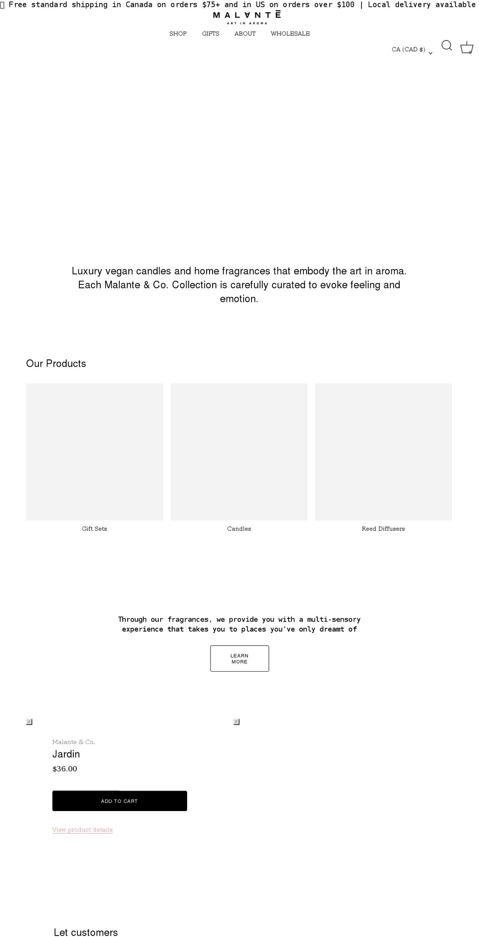 malanteandco.com shopify website screenshot
