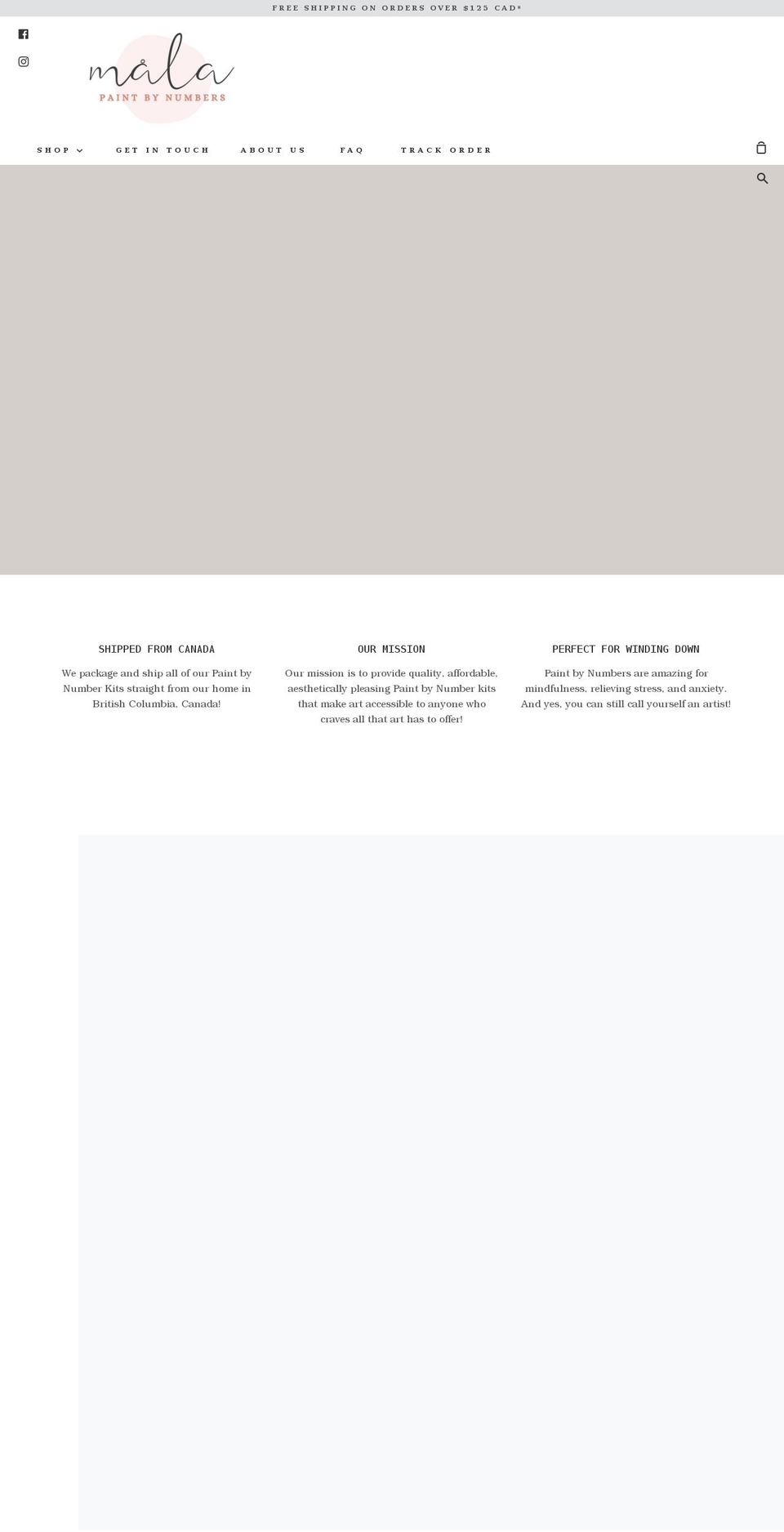 malapaintbynumbers.com shopify website screenshot