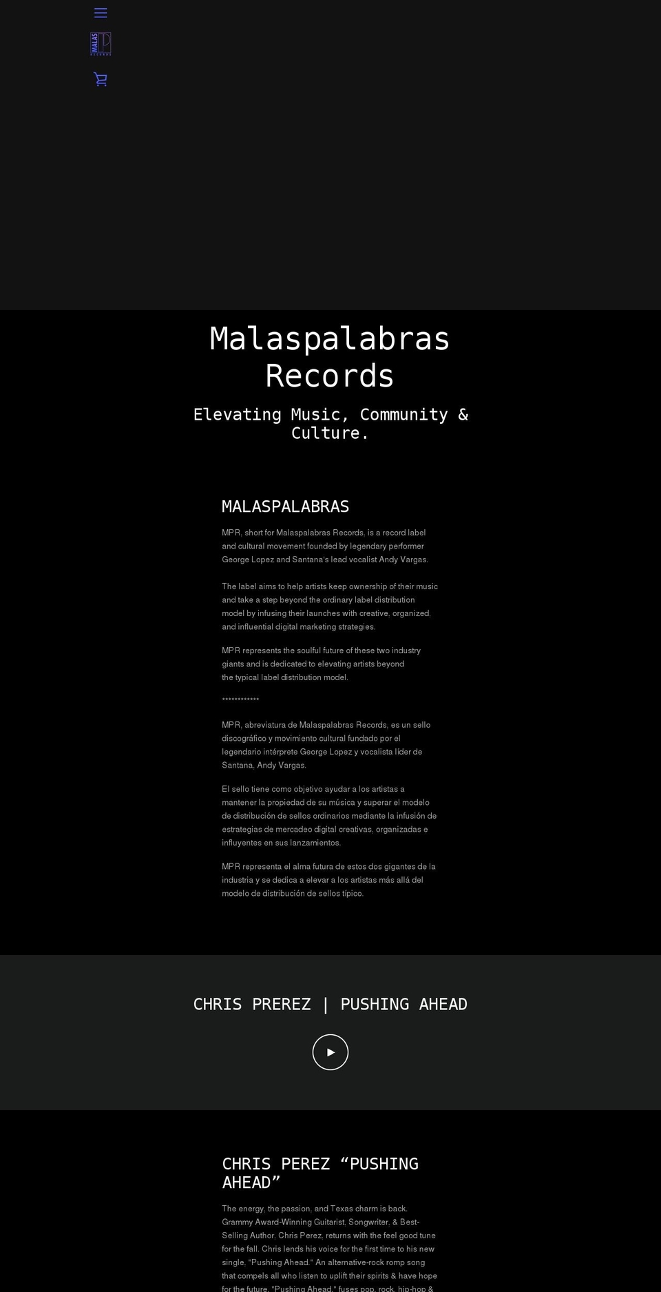 malaspalabrasrecords.com shopify website screenshot