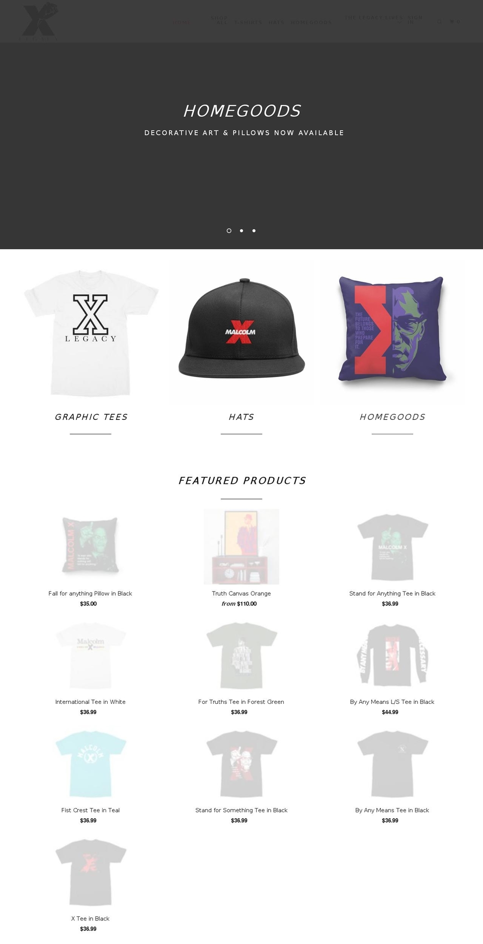 Copy of Parallax Shopify theme site example malcolmxlegacy.com