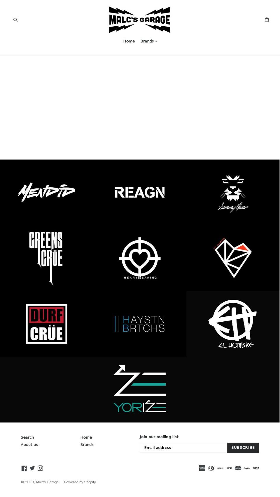 malcsgarage.com shopify website screenshot
