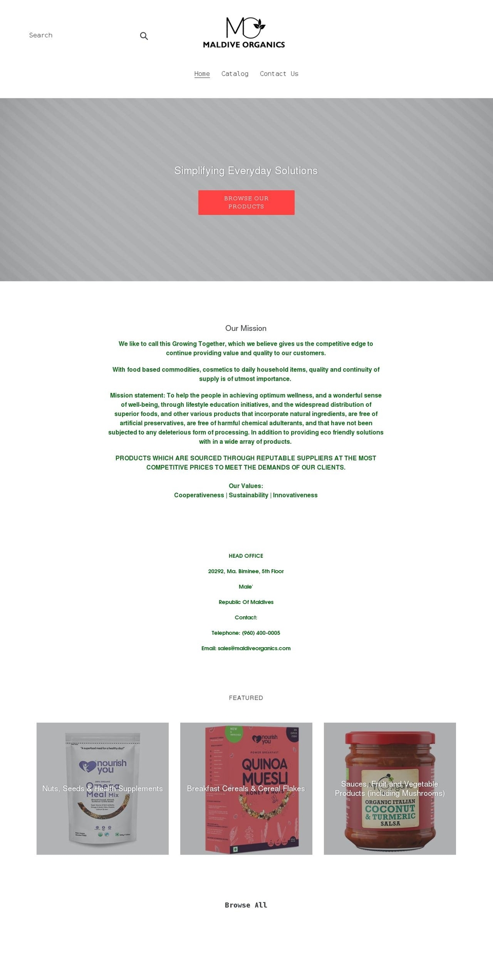 maldiveorganics.com shopify website screenshot