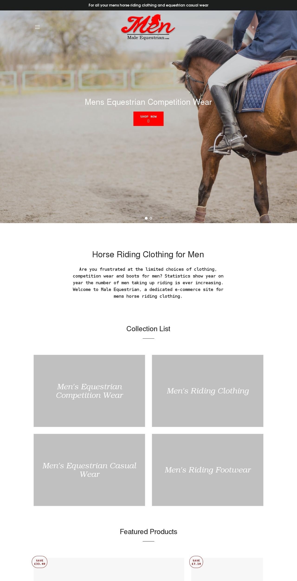 maleequestrian.com shopify website screenshot
