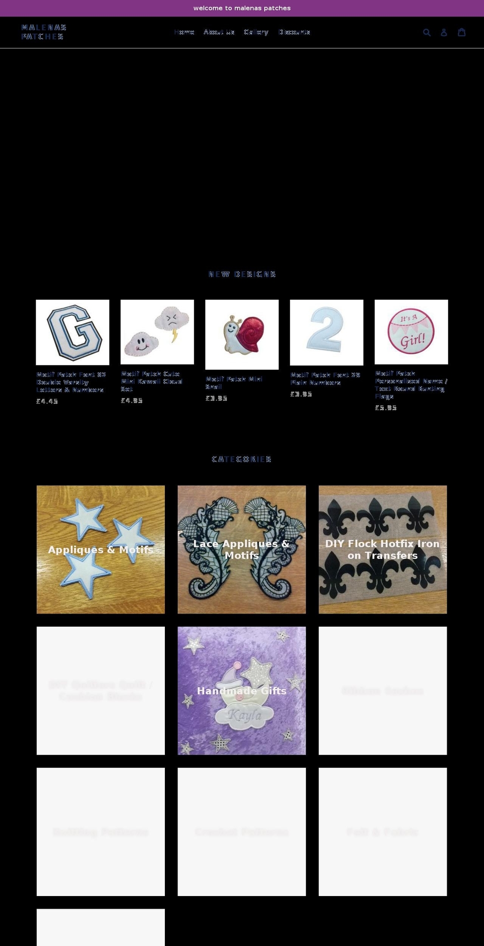 malenaspatches.com — Shopify storefront screenshot