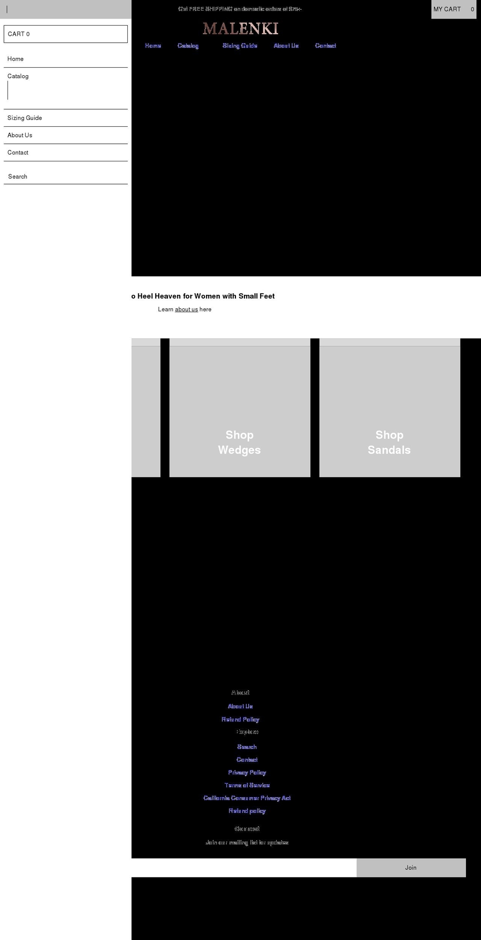 malenkishoes.com shopify website screenshot