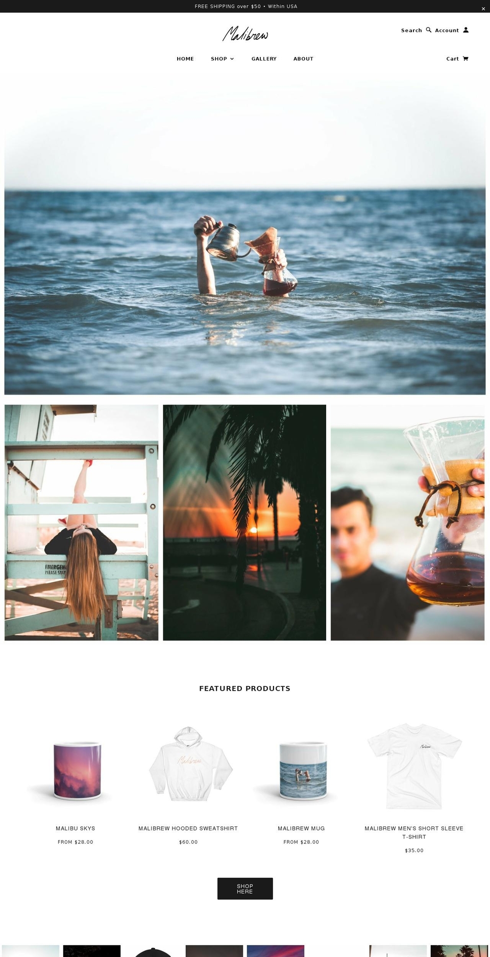 malibrewcoffee.com — Shopify storefront screenshot