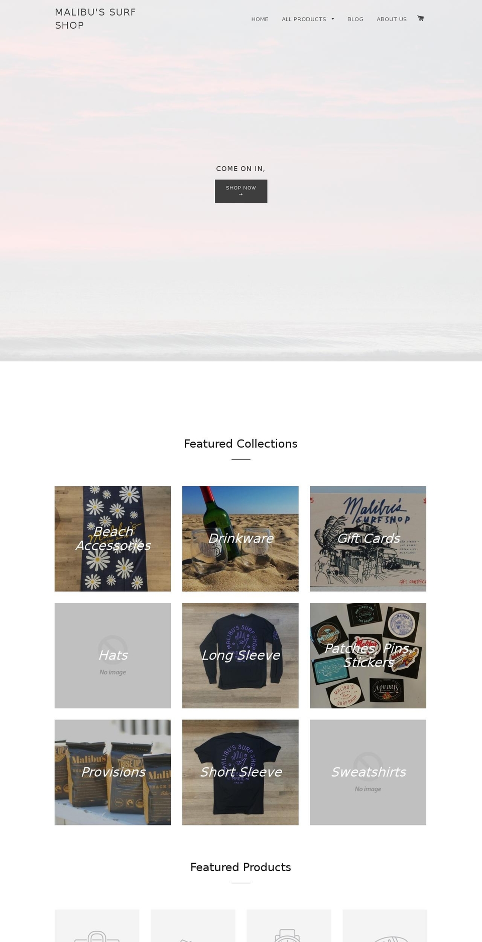 malibus-surf-shop.myshopify.com shopify website screenshot