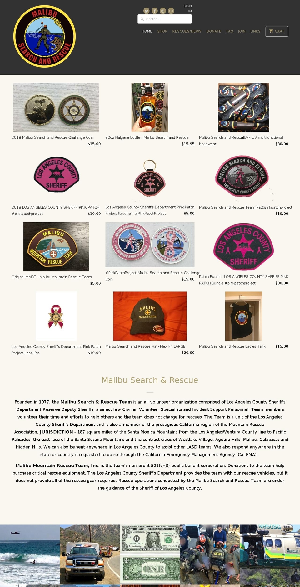 malibusearchandrescue.com — Shopify storefront screenshot