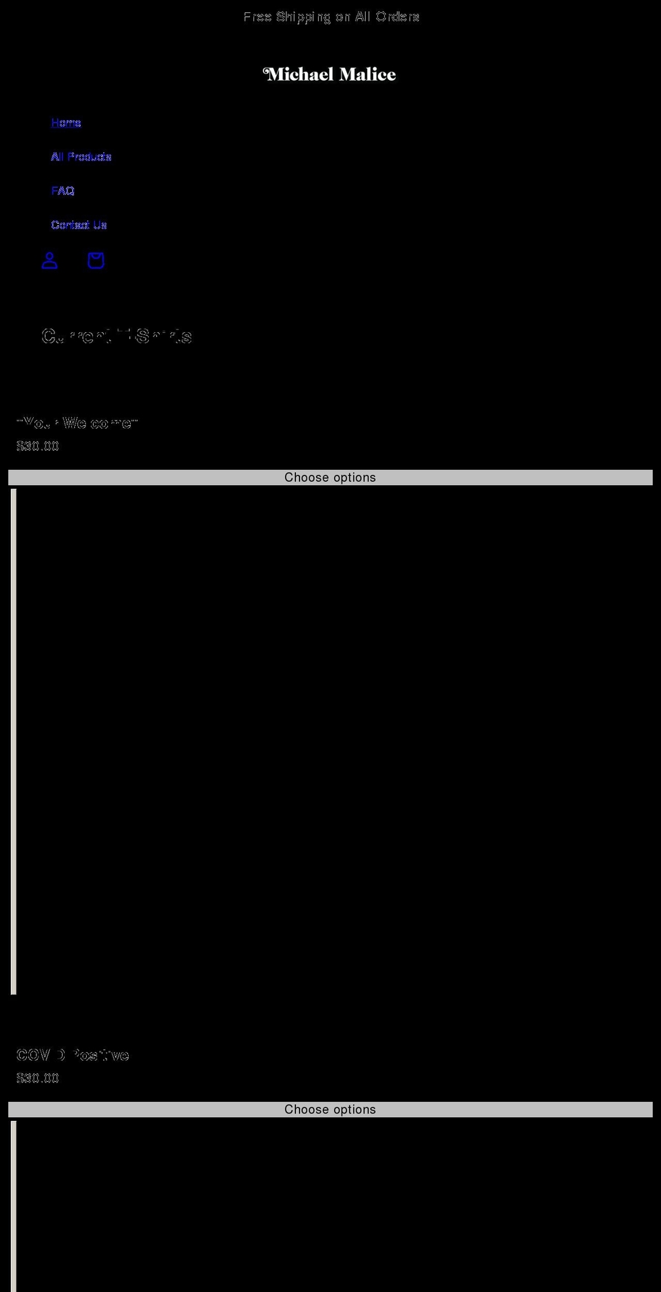 maliceshirts.com shopify website screenshot