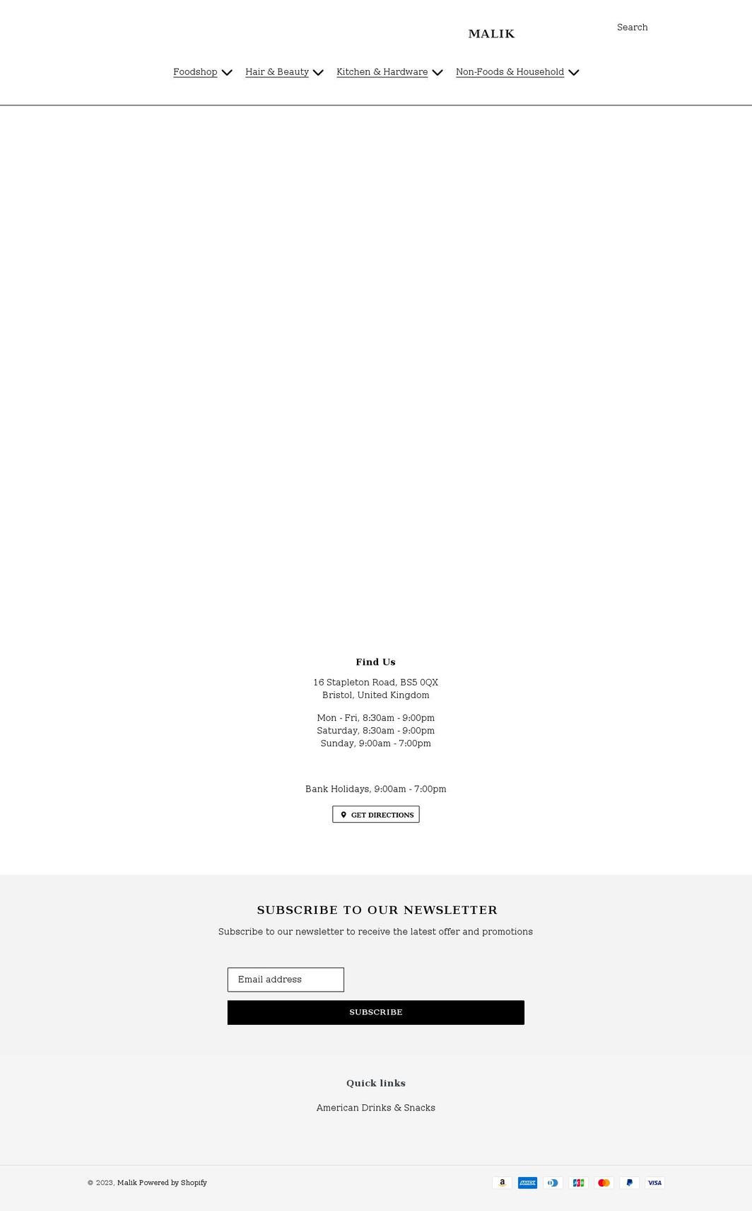 malikonline.co.uk shopify website screenshot