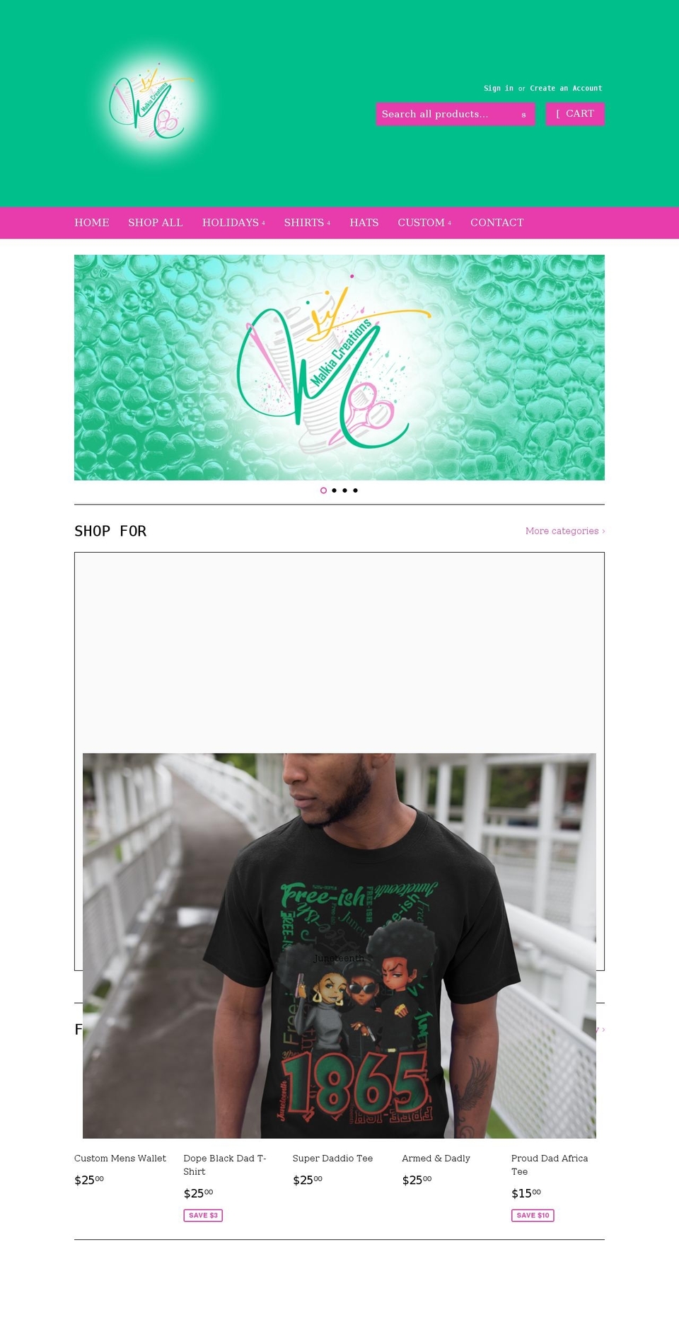 malkiacreations.com shopify website screenshot