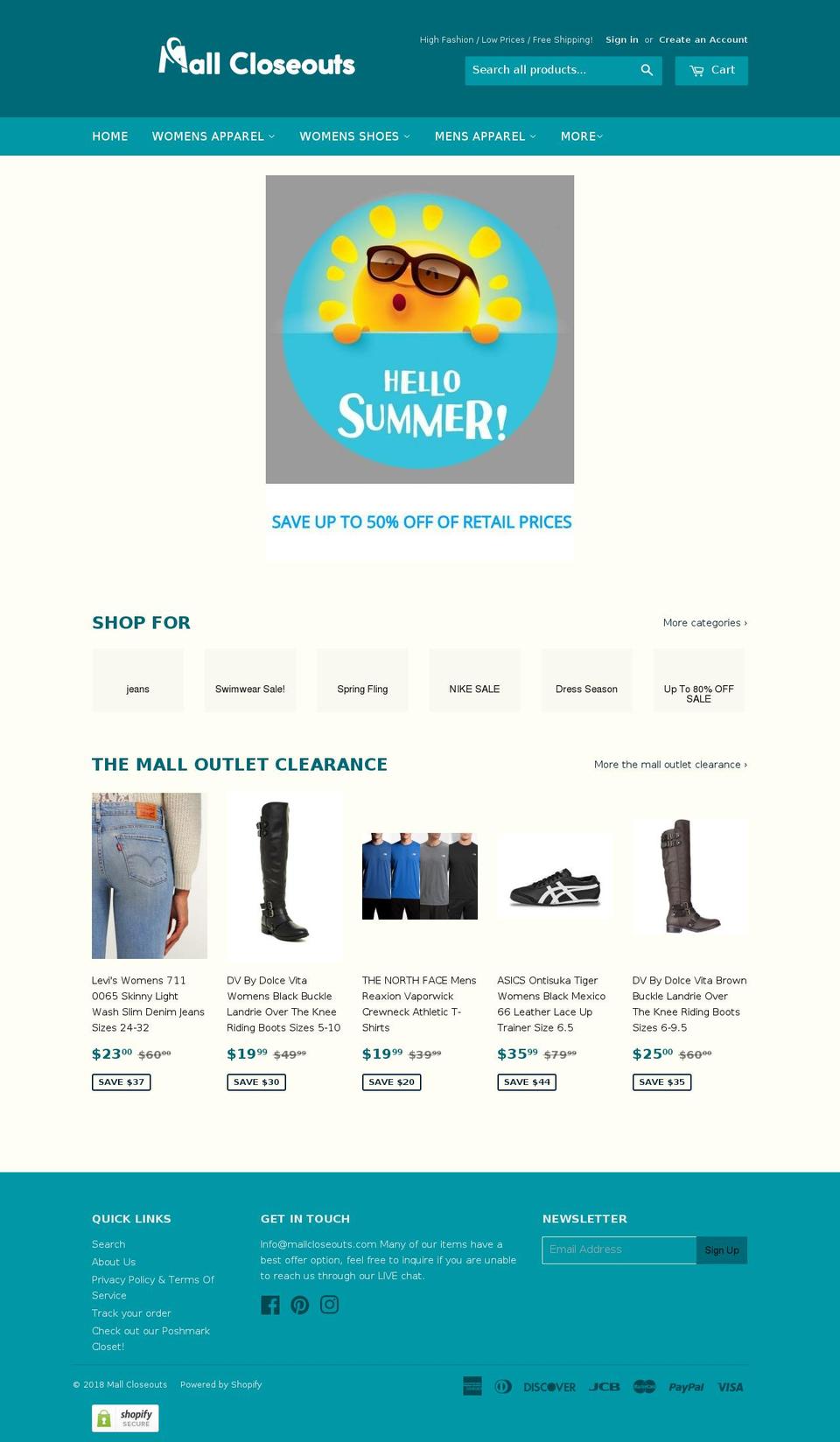mallcloseouts.com shopify website screenshot