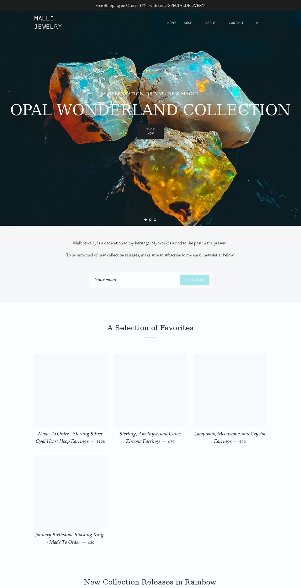 mallijewelry.com shopify website screenshot