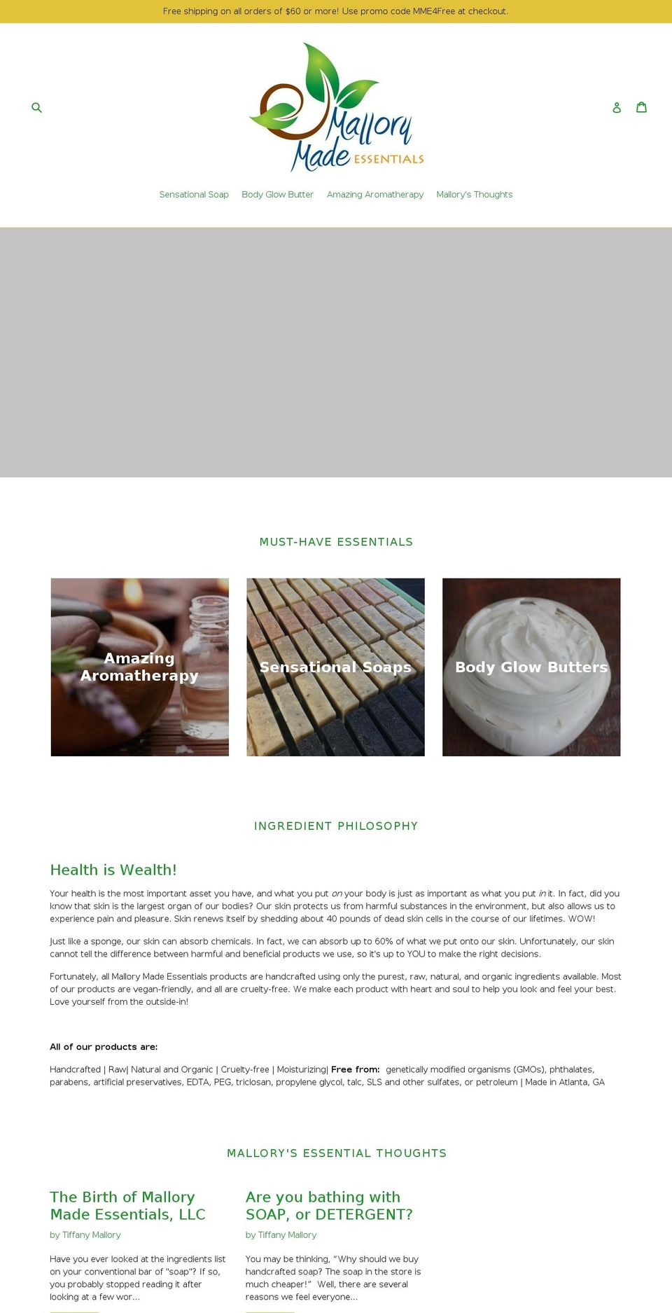 mallorymadeessentials.com — Shopify storefront screenshot