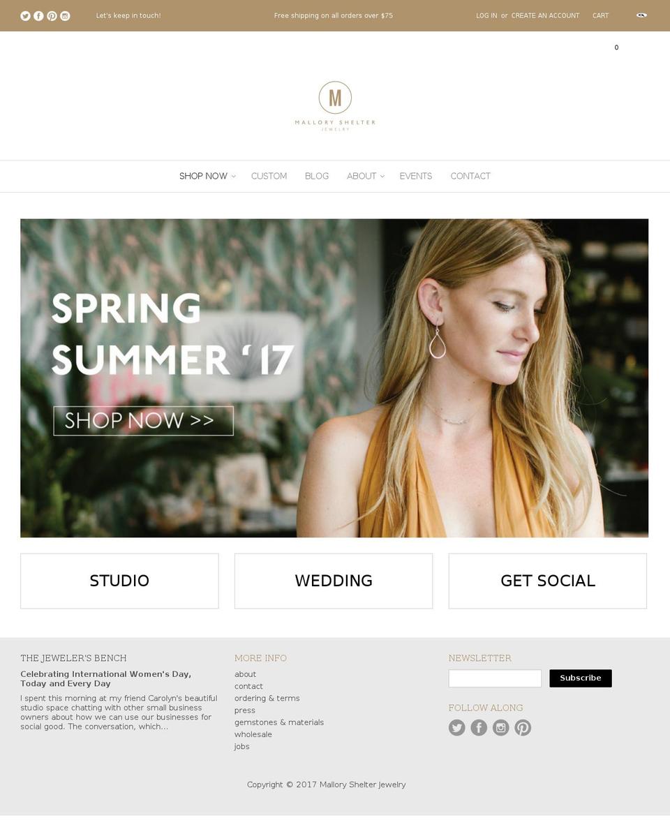 malloryshelterjewelry.com shopify website screenshot