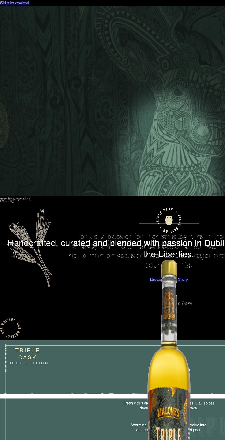 malonesirishwhiskey.com shopify website screenshot