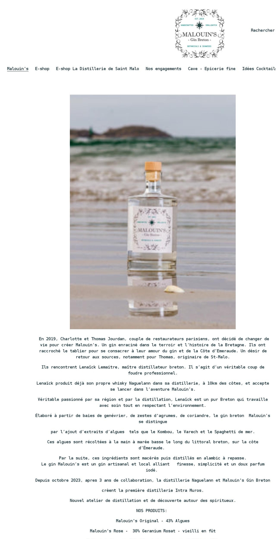 malouinsgin.com shopify website screenshot