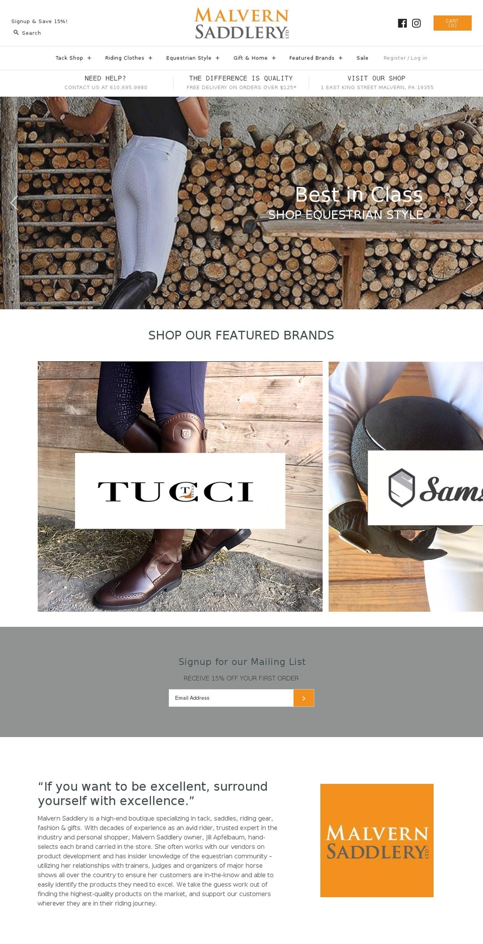 malvernsaddlery.com shopify website screenshot