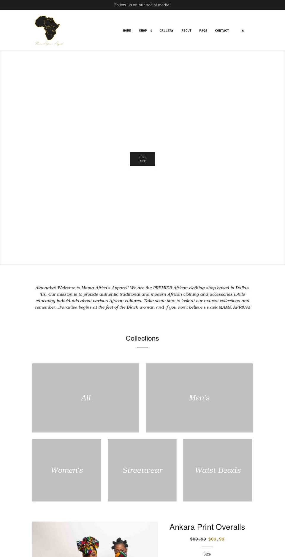 mamaafricasapparel.com shopify website screenshot