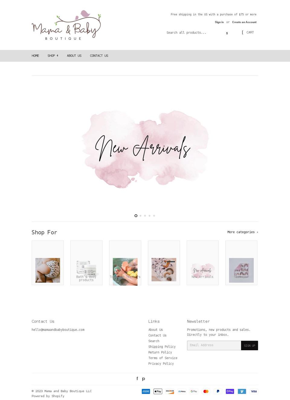 mamaandbabyboutique.com shopify website screenshot