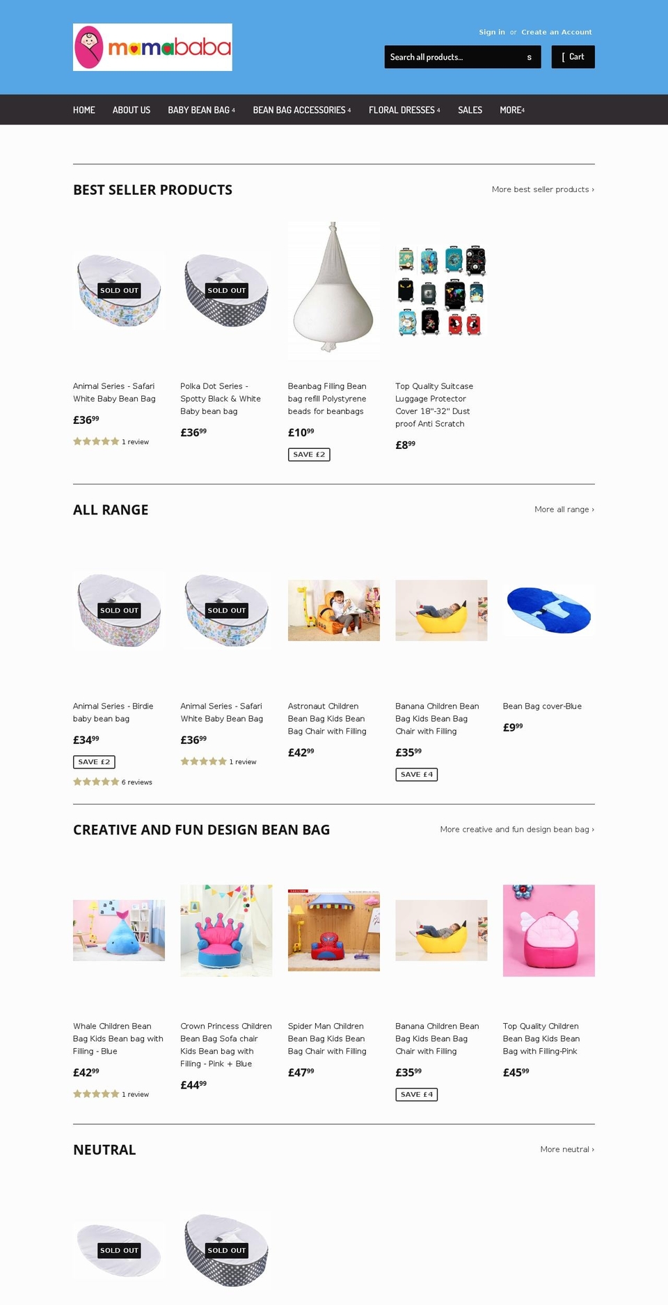 mamababa.co.uk shopify website screenshot