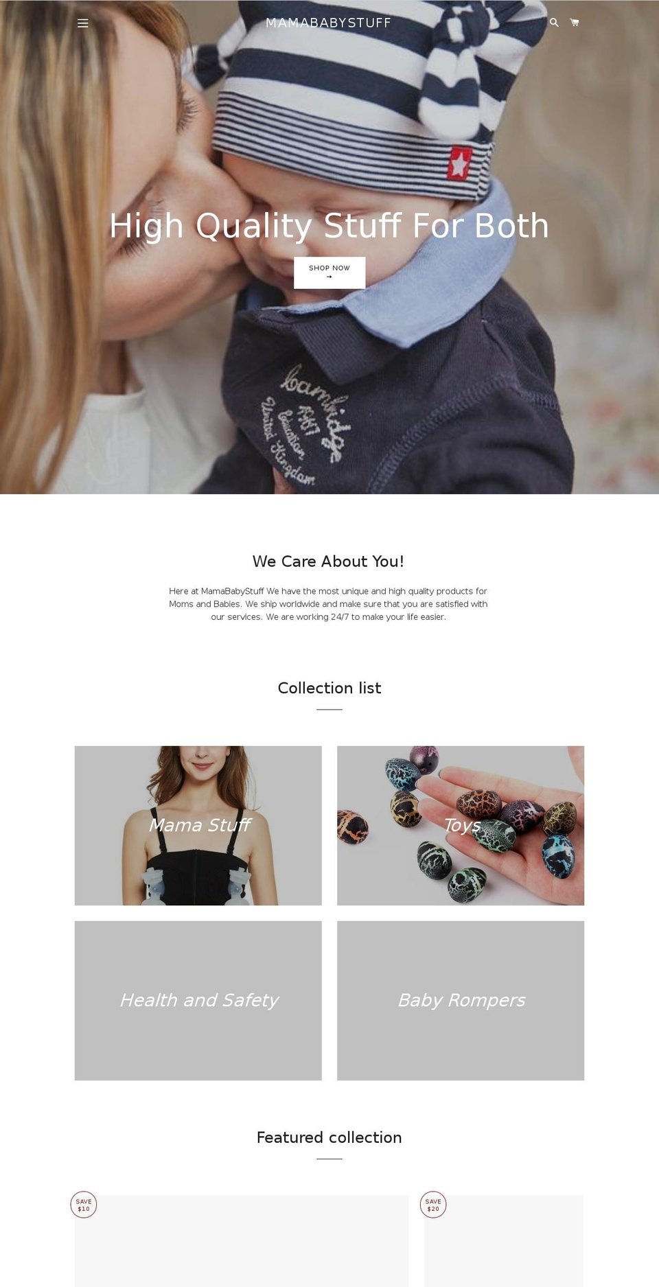 mamababystuff.com — Shopify storefront screenshot