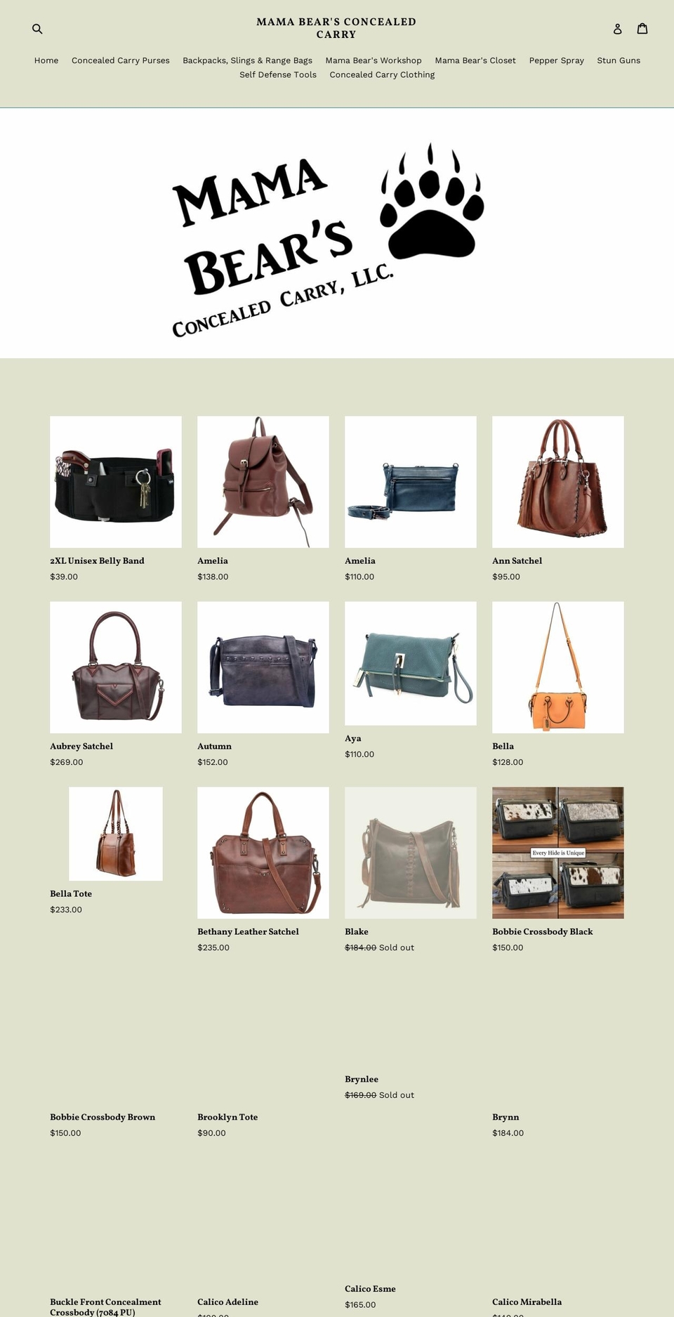 mamabearsconcealedcarry.com — Shopify storefront screenshot