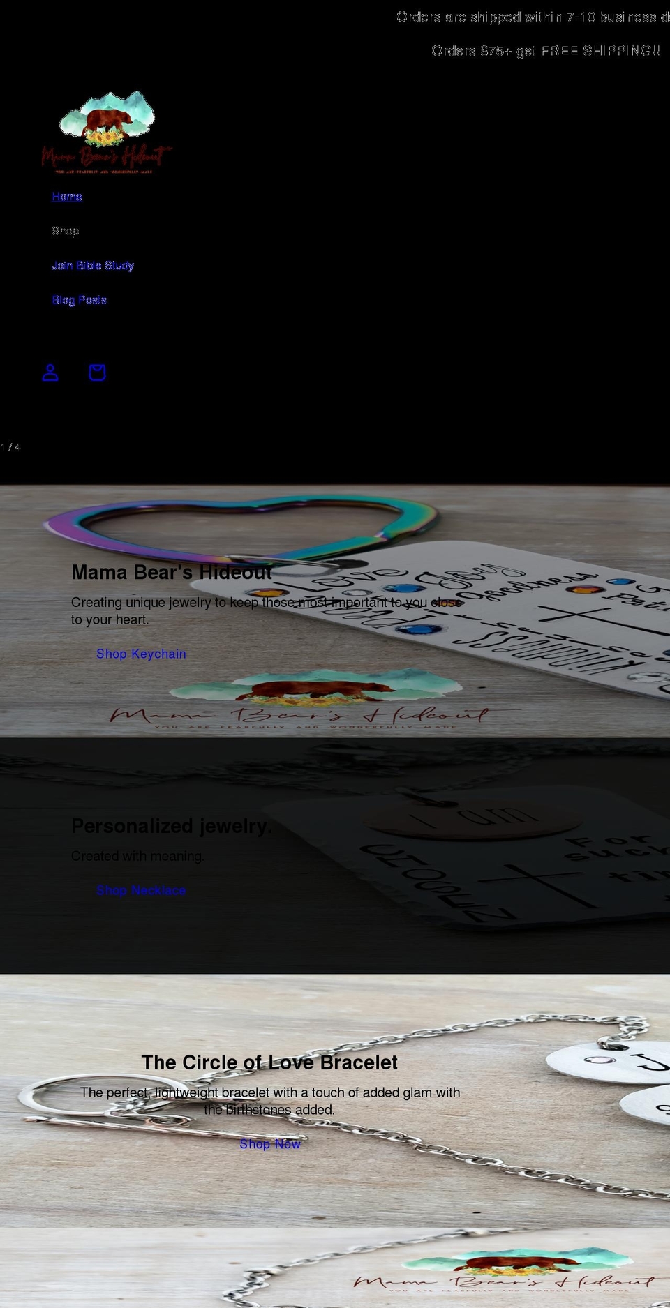 mamabearshideout.com — Shopify storefront screenshot
